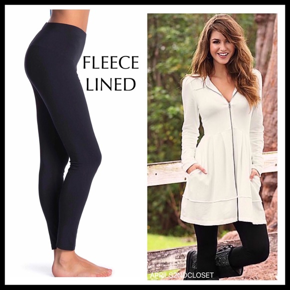 APRILS2NDCLOSET Pants - BLACK FLEECE LINED LEGGINGS FOOTLESS TIGHTS